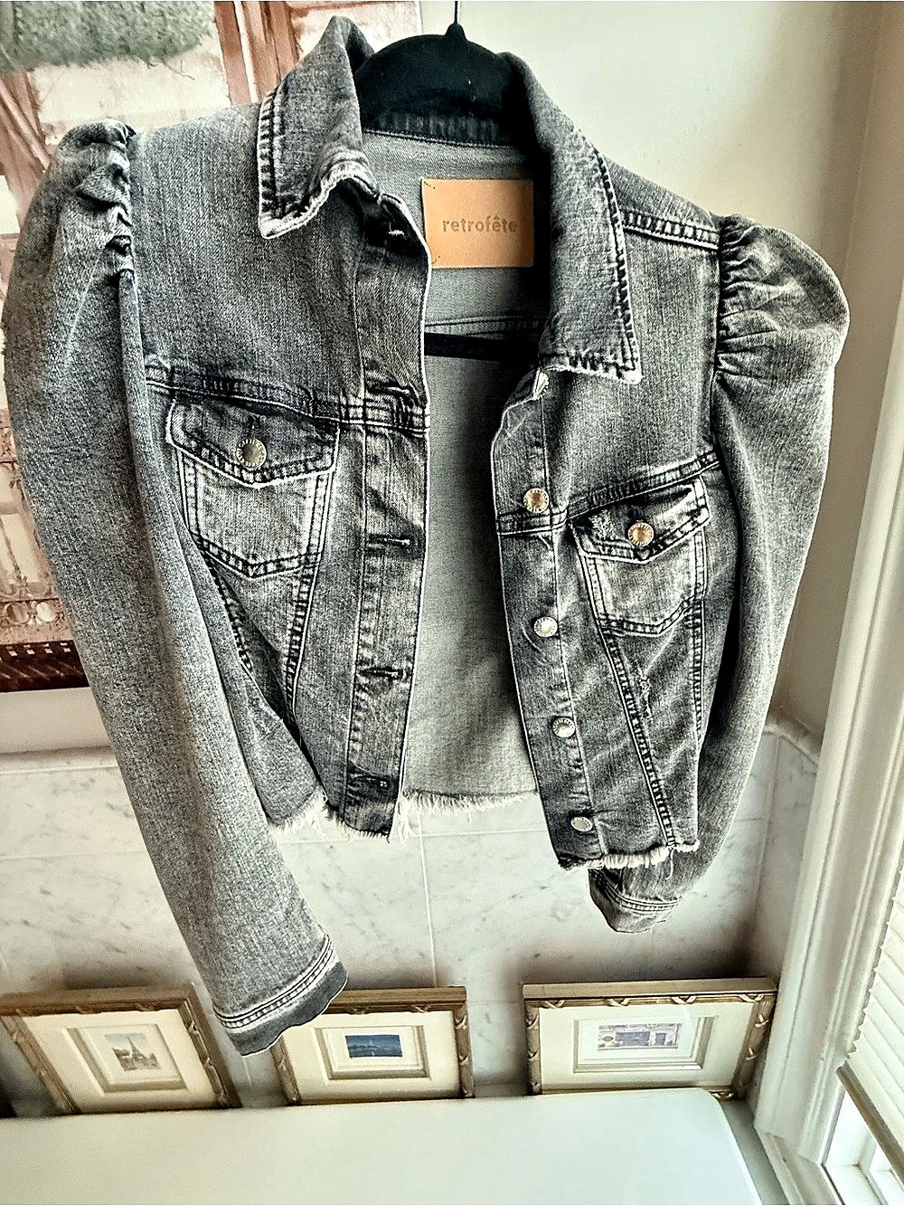 retrofête Women's Gray Denim Puff Sleeve Jacket XS